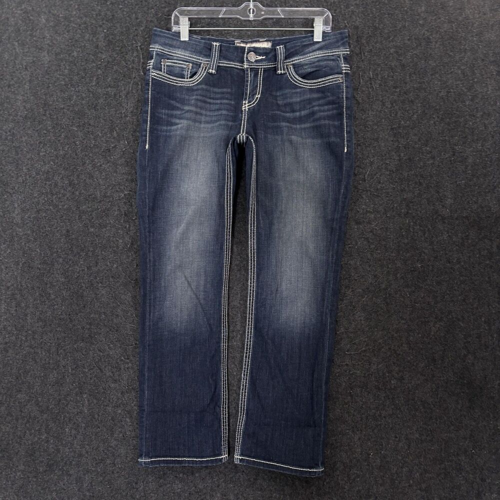 BKE Payton Crop Jeans Women's 30 Blue Denim Medium Wash Stretch Embroidered